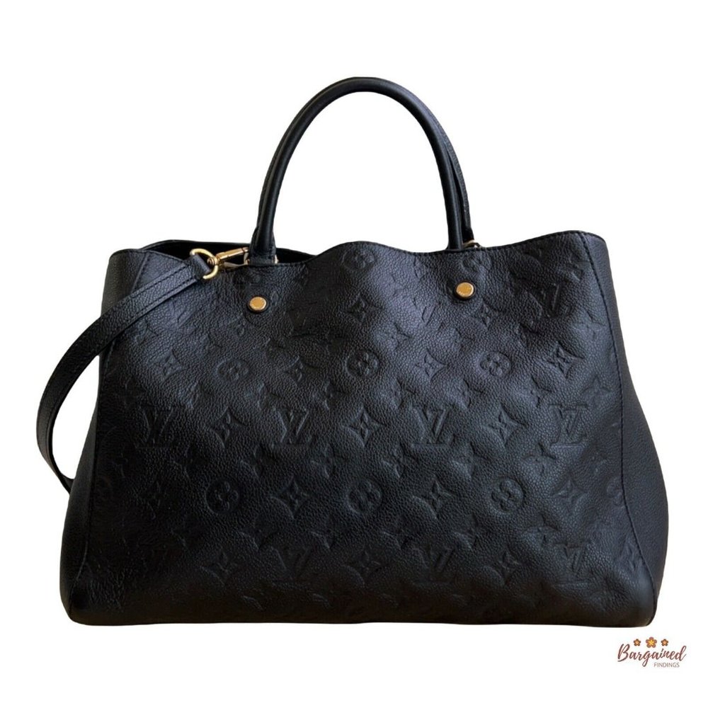 Authentic LOUIS VUITTON Black Monogram Empreinte Montaigne GM Bag W/ Strap